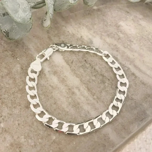 925 Sterling Silver Flat Curb Chain Bracelet 6 MM Dainty Chain Link Bracelet - Picture 4 of 6